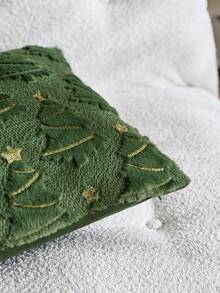 1pc Christmas Green Artificial Fur Christmas Tree Embroidered Pillow Case, Suitable For Indoor Decoration, Christmas Decoration, All Season Pillow Case, Without Insert - Green - View 11