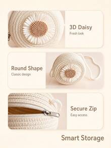 1pc Girls' Sunflower Paper Straw Sling Bag Children Coin Purse - Beige - View 4