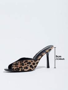 Women's Sexy Leopard Print Open Toe Mule High Heel Sandals, Black High Heels, Suitable For Spring/Summer, Vacation Wear, Commuting - Black - View 4