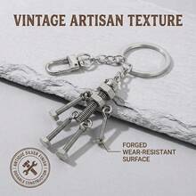 Vintage Metal Keychain Pendant, Antique Silver Key Ring, Decorated With Skull, Dog Tag, Mechanical Robot And Bodybuilder Charms, Suitable For Backpack Decoration And Car Key Storage Organization - Multicolor - View 5