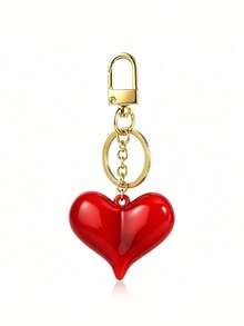 Vintage Amber Tortoise Shell Pattern Resin Heart-Shaped Keychain, Marial Brown Beaded Bag Charm - Multicolor - View 6