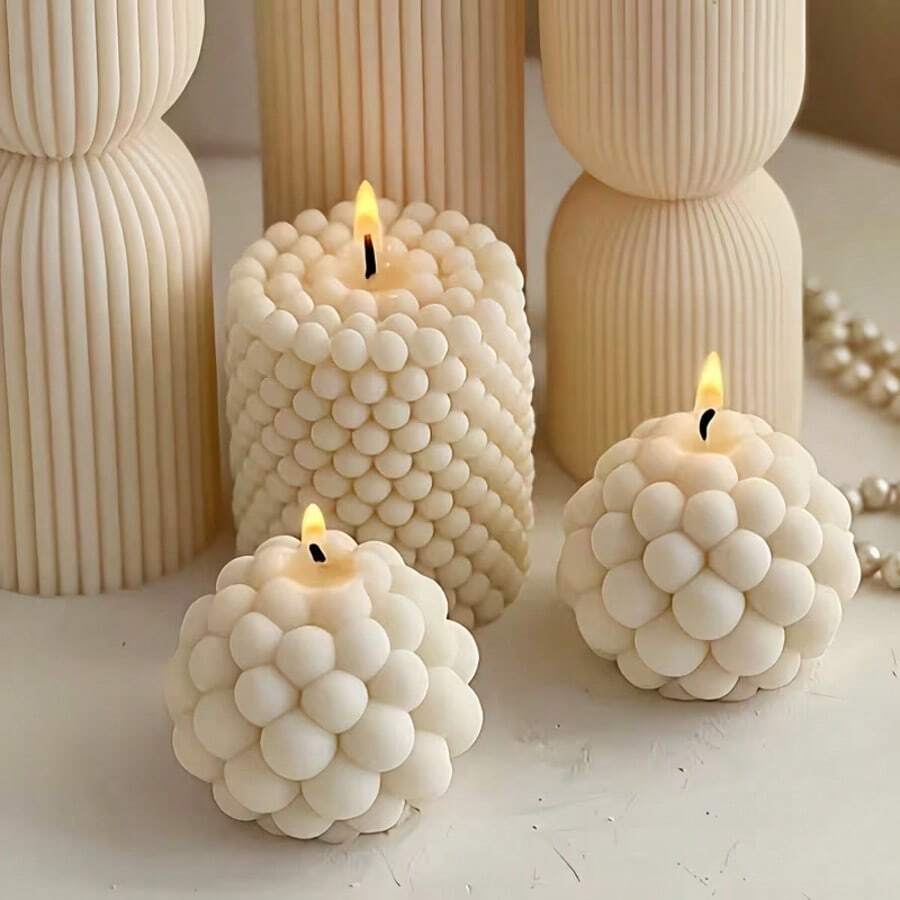 2pcs Premium 3D Foam Candle Silicone Molds - Suitable For DIY Handmade Spherical Resin Crafts, Easy Release, Durable Design, Perfect For Home Decor And Handmade Candles, Candle Molds - Foam - View 1