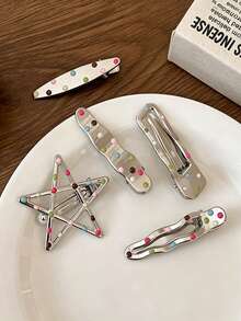 7pcs Colorful Polka Dot Metal Hair Clips, Premium Silver Bangs Clips, Side Alligator Hair Clips For Loose Hair, Versatile Hair Accessories For Women, Suitable For Daily Wear - Multicolor - View 4