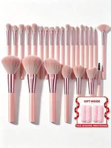 Set Kuas Makeup 25 Buah dan 1 Hadiah Kuas Makeup, Kuas Kosmetik Lembut dan Padat untuk Alas Bedak, Bedak, Perona Pipi, Eyeshadow, Concealer, Contour, Highlight, Kit Kuas Makeup Wajah & Mata Lengkap, Pegangan untuk Pemula Makeup dan Aplikasi Makeup Sehari-hari & Pesta - MultiWarna - View 10