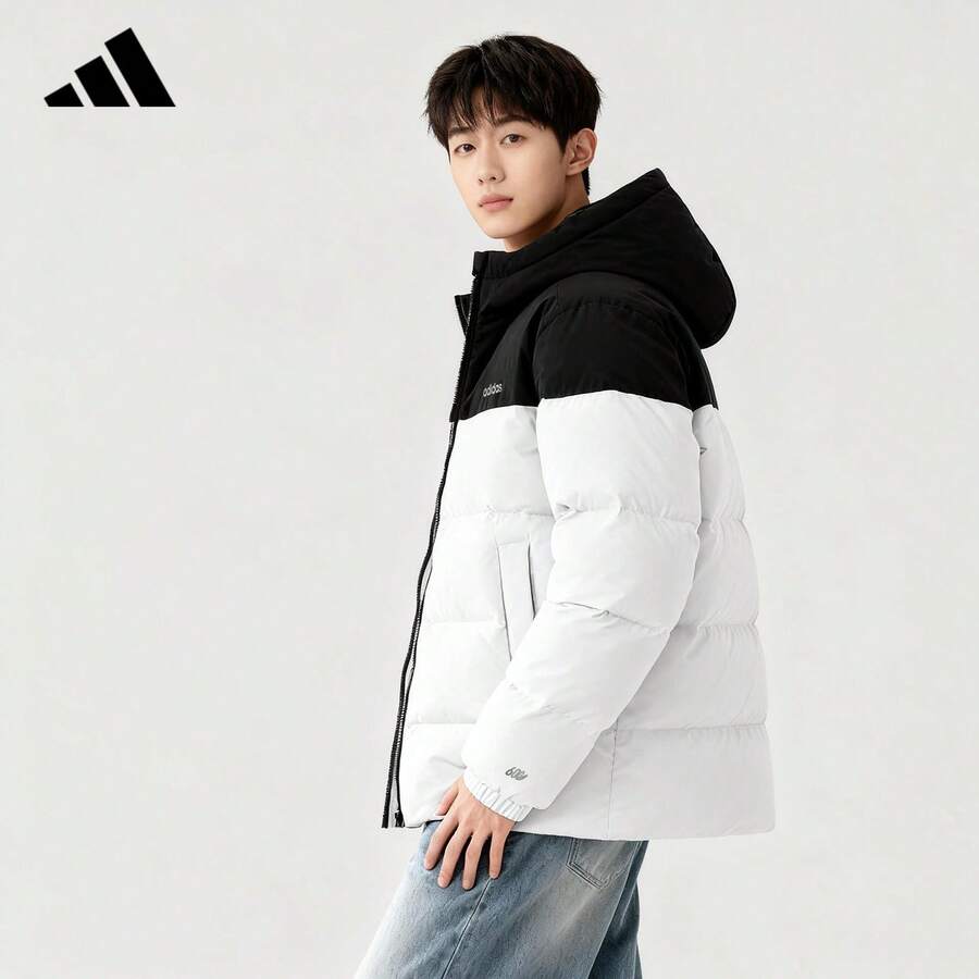 Adidas/Adidas Authentic New Men's Black & White Thick Warm Windproof Down Jacket KC2154 - Black and White - View 1