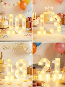 21cm 1st 16th 18th 20th 30th 50th 60th Birthday Party Decor LED Marquee Number Lights, Battery Powered, Anniversary/Wedding/Proposal Decor,Classroom Dorm Decor Illuminated Number Sign,Light Up Numbers Sign For Birthday Party Decor,Christmas Decor - White - View 2