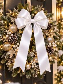 1 Roll 25 Yards Multi-Size White Christmas Solid Color Single-Sided Polyester Satin Ribbon, Gift Box Packaging Ribbon, Candy Box, Cake Box, Flower Decoration Ribbon, DIY Decoration Ribbon, Wedding, Party, Christmas Decoration Ribbon - White - View 6
