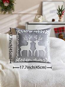 1pc Christmas Grey Reindeer Embroidered Pillow Case, Suitable For Indoor Decoration, Christmas Decor, All-Season Pillow Cover, Without Insert - Grey - View 4