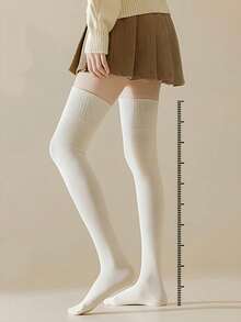 1 Pair Women Solid Ribbed Extra Long Thick Fleece Lined Stretchy Warm Casual Over Knee Socks For Fall Winter Daily Wear - Multicolor - View 14