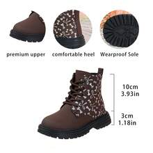Sepatu Bot Pendek Anak Perempuan Terbaru Musim Gugur/Dingin, Motif Pita Perak di Seluruh Permukaan, Desain Blok Warna, Resleting Samping + Tali, Sol Tebal Anti Selip - Coklat - View 9