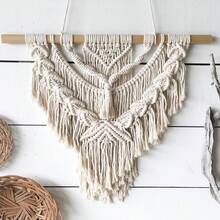 1pc Bohemian Style Macrame Wall Hanging, Handmade Woven Tassel Wall Tapestry, Living Room Bedroom Farmhouse Background Wall Decor - Beige - View 1