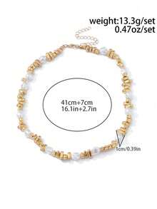 1pc Asymmetrical Faux Pearl CCB Necklace Clavicle Chain, Suitable For Women's Daily Commute, Shopping, Dating, Gift For Girlfriends/Family/Friends - Multicolor - View 4