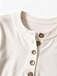 Women's Thermal Lined Long Sleeve Henley Top, Button Decor, Polyester Regular Fit, Autumn/Winter - White - View 8