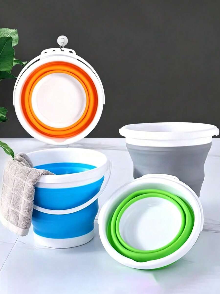 1pc Multi-Purpose Foldable Water Bucket With Handle, Silicone Collapsible Bucket, Portable Folding Bucket For Camping, Fishing, Car Washing, Gardening, Saves 70% Space When Folded, Fits In Small Corners, Suitable For Small Apartments And RVs, Silicone Body With Sturdy PP Frame, Flexible And Stable, Resistant To Deformation, Durable, Built-In Handle For Easy Carrying, Lightweight And Strong, Comfortable Grip When Filled With Water - Multicolor - View 1