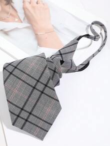 1pc Vintage British Plaid Men's Tie-Free Collar Accessory, Japanese Academy Style Shirt Outfit, Simple Versatile Styling Accessory - Multicolor - View 3