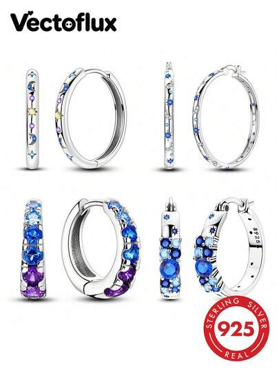 Vectoflux 1 Pair S925 Sterling Silver High Quality Hypoallergenic Women's Earrings, Star Secret Shiny Butterfly Colorful Starry Night Earrings, Wedding Party Gathering Jewelry Gift, Suitable For Birthday Party Holiday Couple Gift