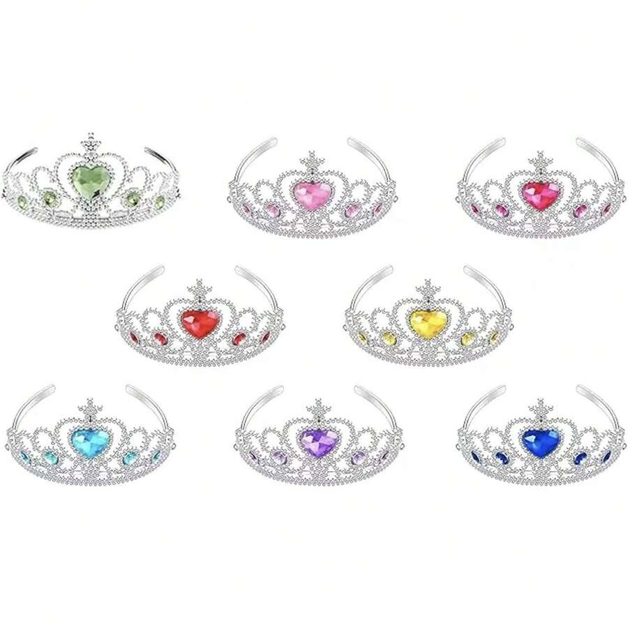 8pcs Heart Crown Set, Multi-Color Assortment, Holiday Party, Costume Props - Multicolor - View 1