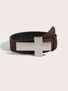 1pc Women's Silver Buckle Embossed Waist Belt Classic PU Fashion Accessory Versatile Leather Belt, Suitable For Commuting, Vacation, Casual Wear, Matching Dresses And Pants, Perfect For Daily Outfits, Dating, Parties - Coffee - View 6