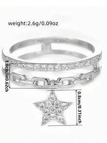 1pc Exquisite Cubic Zirconia Ring For Women, Wedding Engagement Party Jewelry, Valentine's Day Gift - Silver - View 5