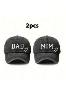2件組中性純色 DAD+MAMA 印花復古棒球帽，時尚爸爸媽媽帽，男女適用，可調節帽帶，多功能卡車帽，適合戶外與日常穿著，節日禮物 - 款式B - 查看 15
