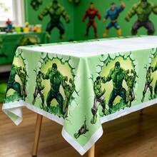1set/30pcs Hero Character Tablecloth, Waterproof Rectangular Tablecloth, Green Cracked Background Design Tablecloth, Perfect For Theme Celebrations, Dinner Parties, Movie Theme Gatherings, Party Table Decor, Party Accessories - Multicolor - View 6
