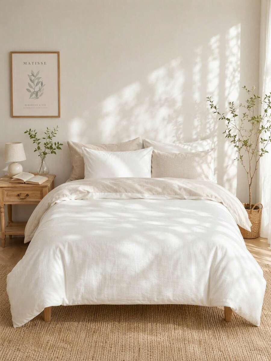 Haus Hana 100%纯棉简约撞色被套套装(2/3件套),包含1个被套和2个枕套,不含填充物,极简双色床上用品套装 - 彩色 - 查看 1