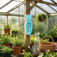 1件裝可愛熊造型戶外溫度計，防水泳池水溫計，免電池，耐用PVC材質，易讀顯示，適用於花園、游泳池、空氣溫度、泳池配件、熱水浴缸配件、花園裝飾、戶外聖誕居家裝飾 - A - 查看 2
