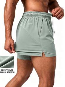 Men's Sports Shorts, Quick-Dry Breathable Drawstring Elastic Waist Running Fitness Shorts, Beach Basketball Shorts, Color Block Design Summer - Mint Green - View 1
