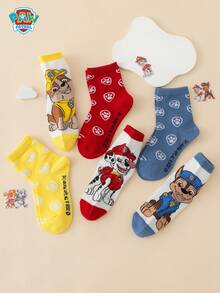 6 Pairs Paw Patrol Series Authentic Chase Rubble Paw Print Contrast Color Cartoon Children's Mid-Calf Socks - Multicolor - View 2