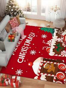 Cute Christmas Gingerbread Man Candy Print Doormat, Thick Short Plush Non-Slip Absorbent Rectangular Mat, Christmas Winter Entrance Bathroom Kids Room Holiday Decor Foot Mat - Multicolor - View 5