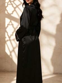 Temptuelle 1pc Women's Elegant Luxury V-Neck Belt Design Bathrobe, For Fall, Winter - Black - View 4