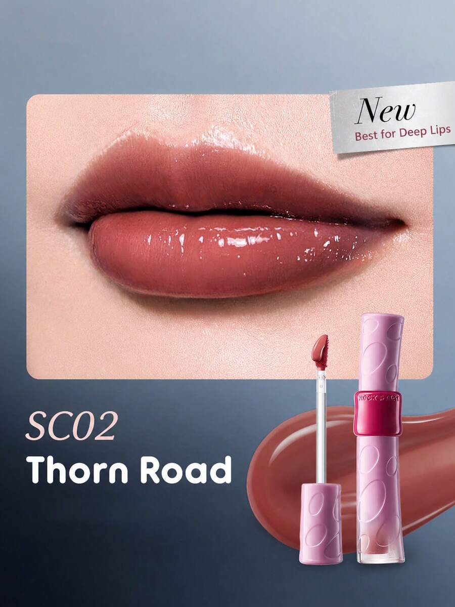 ROCK SWEET Debut Night Series Mirror Lip Gloss, Ringan & Berpigmen, Lapisan Bening Kristal, Hasil Akhir Cermin Kaca Tahan Lama - SC02 teh merah susu cokelat - View 1