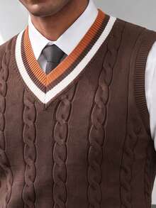 GRDR Men's Striped Patchwork Knit Vest - Casual Fashion Daily Wear - Brown - View 6
