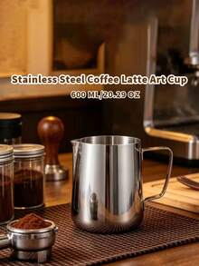 Coffee Latte Art Pitcher, Milk Frothing Cup, Stainless Steel Milk Pitcher With Scale Line, Silver, 11.83oz Or 20.29oz, Suitable For Milk Foam And Coffee, Ideal For Home Or Cafe Use, Reusable And Versatile - Multicolor - View 5