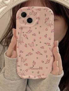 1pc Dopamine Wave Ruffle Soft TPU Texture Phone Case Compatible With Apple 18 Pro Max/17 Pro Max 17 Air 17 Pro 17 16 Pro Max 16 Plus 16 Pro 16 15 Pro Max 15 Plus 15 Pro 15 14 Pro Max 14 Plus 14 Pro 14 13 Pro Max 13 Pro 13 12 Pro Max 12 Pro 11 Pro Max 11 Pro 11 XS Max XR X/XS 7 Plus 8 Plus/Galaxy S21 S22 S23 S24 S25 S26/Honor/ Creative Pink Gradient Butterfly Ditsy Floral Pattern - White - View 5