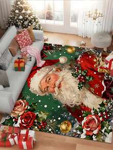 Keset Pintu Motif Mawar Santa Claus Natal Klasik, Keset Persegi Panjang Tebal Berbulu Pendek Anti Selip dan Menyerap Air, Keset Dekorasi Liburan Natal Musim Dingin untuk Pintu Masuk, Kamar Mandi, dan Liburan. - Beraneka warna - View 11