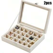 1 Classic Simple Gray Dustproof Jewelry Accessory Storage Box, Packaging Box, Ring Earring Necklace Bracelet Storage Box, Women's Travel Essential Gift, Back-To-School Season Gift - Grey - View 3