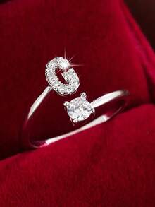1pc 26-Letter Open Design Copper Zirconia Decorated Ring, Minimalist Style Versatile Index Finger Accessory For Women - Open Ring - View 12