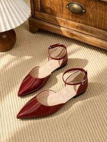 Women's Pointed Toe Hollow Out Flat Shoes - Burgundy - View 1