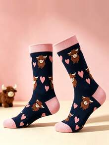 1 Pair Novelty Pattern Heart Highland Cow Socks Cartoon Style Unisex - Multicolor - View 2