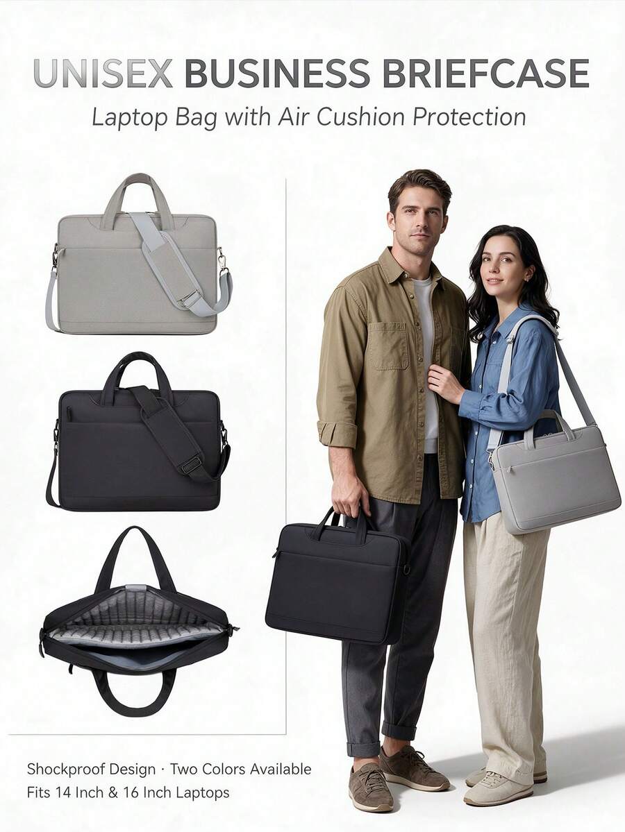 Shock-Proof Design, Unisex Briefcase, 2 Colors Available, 2 Sizes Fit 14-Inch And 16-Inch Laptops, Suitable For Travel And Commute