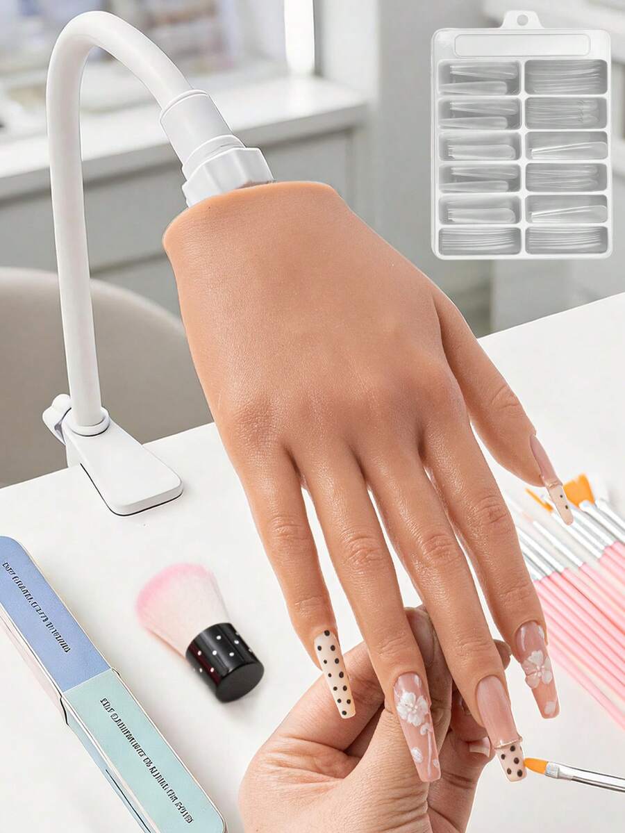 Veikmv Practice Hand For Acrylic Nails, Silicone Right Hand, 141Pcs Kit Bendable Fingers And Realistic Skin; Deep Grooves Hold Tips Without Glue; Gel, Manicure And Salon Training For Beginners