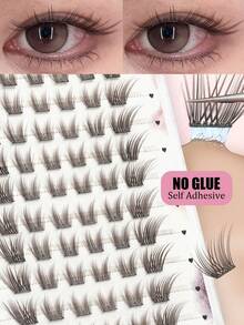 60pcs Black & Brown Self-Adhesive False Eyelash Clusters, Natural Look, DIY Eyelash Extension, Cartoon Style, Easy To Use, Suitable For Beginners, For Home, Travel, Party, Glue-Free False Eyelashes - C - View 1