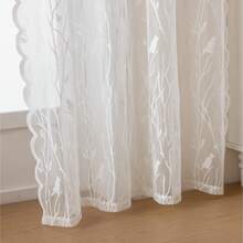 1 Panel Romantic Country Style Bird & Branch Embroidered Lace Sheer Curtain, Translucent Decorative Partition Door Curtain Half Curtain, Suitable For Balcony, Porch, Bedroom, Living Room, Study, Atmosphere Decoration, All Seasons - White - View 5