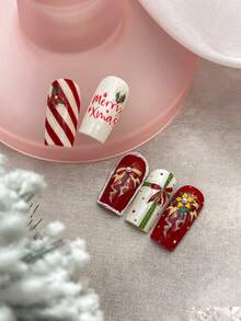 1 buah Stiker Seni Kuku Pita Natal Timbul 3D Warna Pink, Stiker Liburan Musim Gugur Gaya Manis - MultiWarna - View 5