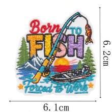 Set Patch Bordir Bahasa Inggris Bertema Memancing, Pola Joran Pancing & Ikan Bass, Patch Tempel DIY untuk Jaket & Ransel Luar Ruangan - MultiWarna - View 5