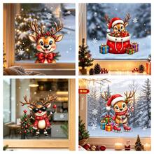 1/4pcs Cute Funny Reindeer Santa Hat Window Decals, Double-Sided Reusable PVC Static Adhesive Glass Stickers, Suitable For Living Room, Balcony, Bedroom, Christmas Home Decorations - Multicolor - View 1