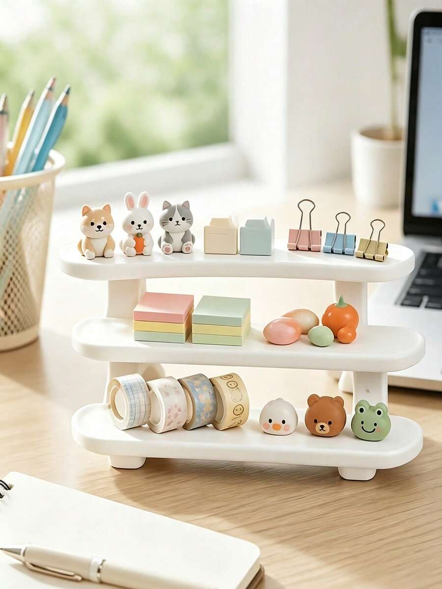 3-Tier Countertop Display Rack, Countertop Storage Rack, Small Plastic Tiered Storage Rack, Suitable For Bathroom Vanity, Cosmetics, Perfume, Nail Polish, Skincare Samples, Desktop Stationery, Mini Figurines And Collectibles, Birthday Gift, Christmas Gift - Multicolor - View 1