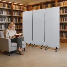 SENDERPICK 3-Panel Portable Office Divider For Room Partition Room Divider Sound-Repellent Privacy Panel With Wheels - Light Grey - View 4