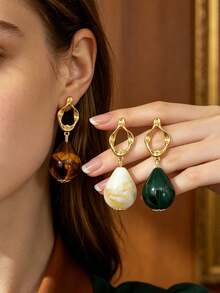 2pcs European And American Fashion Simple Elegant Water Drop Pendant Earrings For Women Daily Wear Jewelry Gift - Teardrop Earrings - View 2